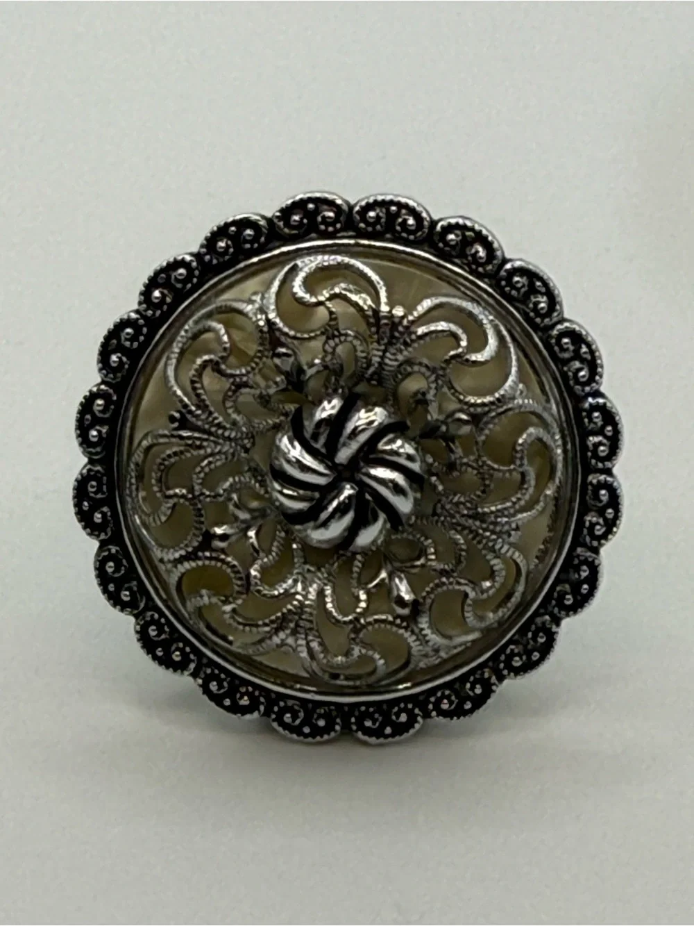 Vintage W Germany Silver Tone Ornate Floral Scarf Clip Mid Century